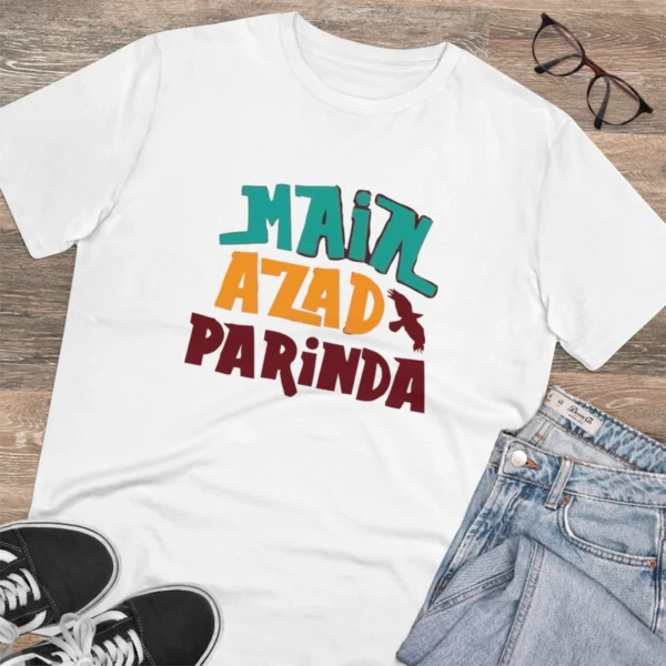 Men's PC Cotton Me Azad Parinda Printed T Shirt (Color: White, Thread Count: 180GSM) - Image 4