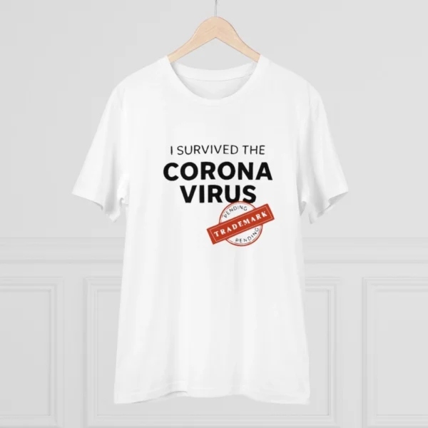 Men's PC Cotton I Survived Corona Virus Printed T Shirt (Color: White, Thread Count: 180GSM) - Image 3