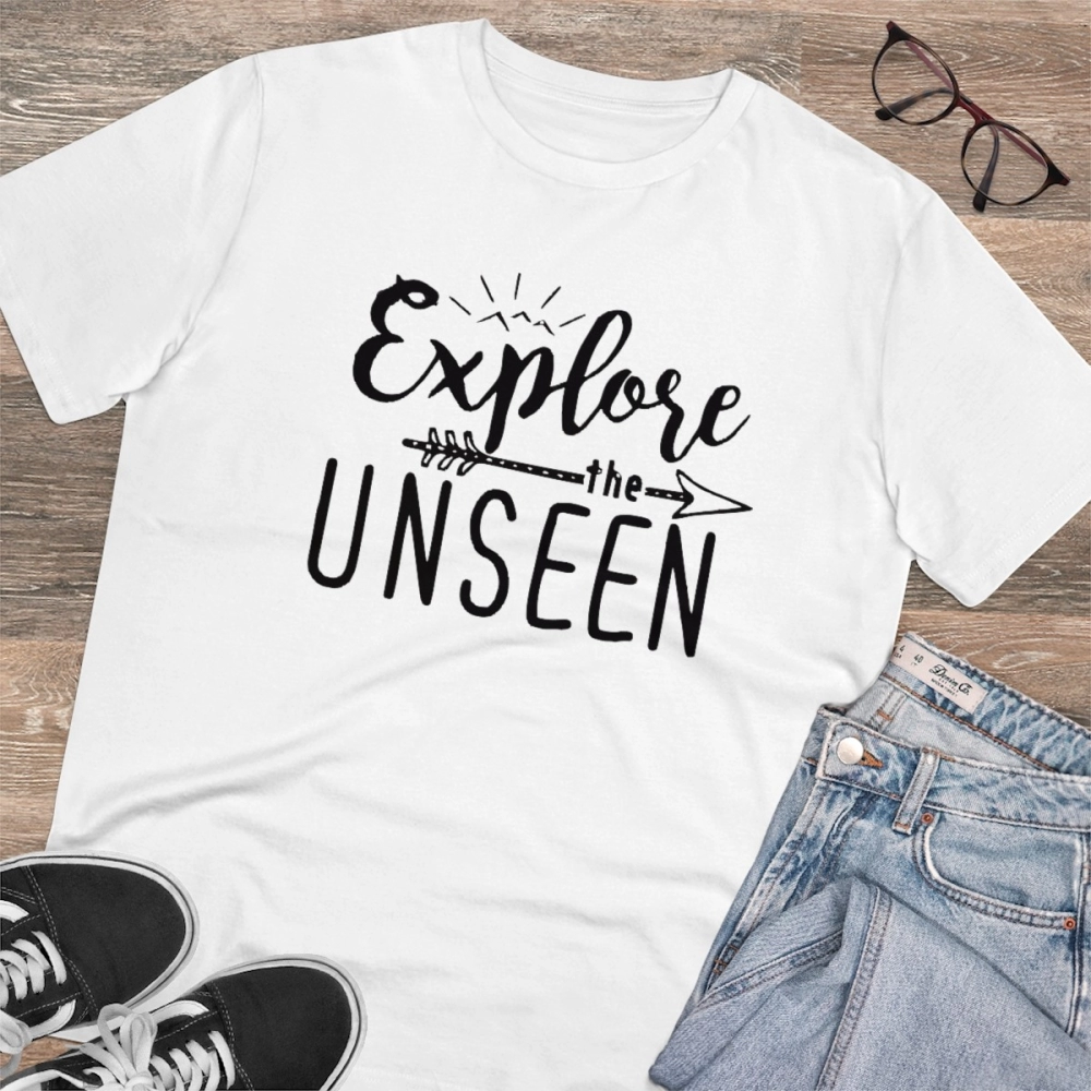 Men's PC Cotton Explore The Unseen Printed T Shirt (Color: White, Thread Count: 180GSM) - Image 4