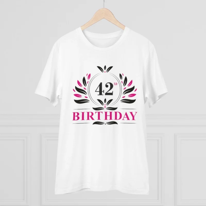 Men's PC Cotton 42nd Birthday Printed T Shirt (Color: White, Thread Count: 180GSM) - Image 5