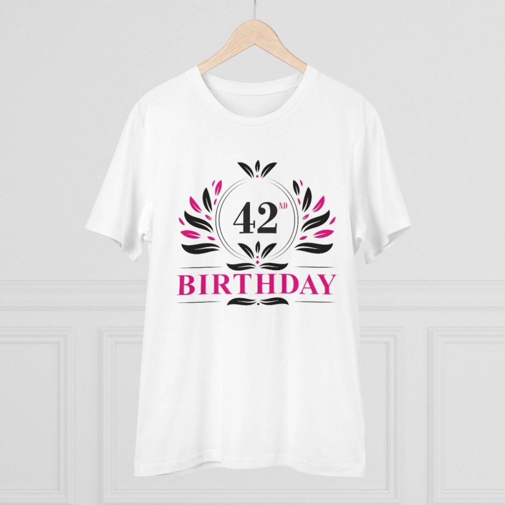 Men's PC Cotton 42nd Birthday Printed T Shirt (Color: White, Thread Count: 180GSM) - Image 5