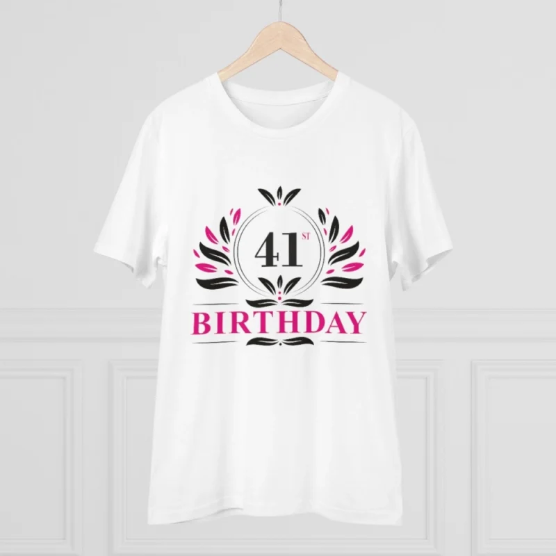 Men's PC Cotton 41st Birthday Printed T Shirt (Color: White, Thread Count: 180GSM) - Image 5