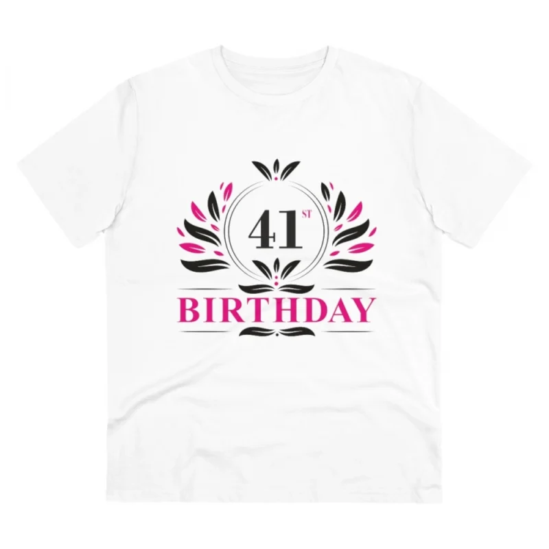 Men's PC Cotton 41st Birthday Printed T Shirt (Color: White, Thread Count: 180GSM)