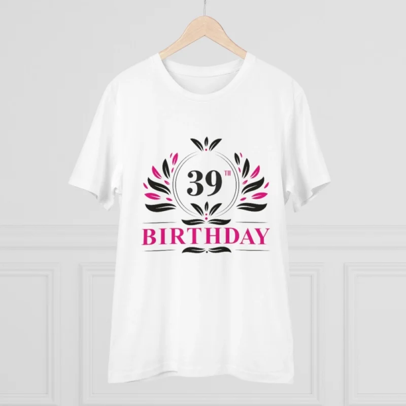 Men's PC Cotton 39th Birthday Printed T Shirt (Color: White, Thread Count: 180GSM) - Image 5