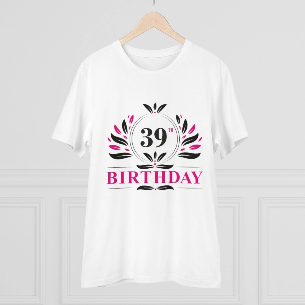 Men's PC Cotton 39th Birthday Printed T Shirt (Color: White, Thread Count: 180GSM) - Image 5