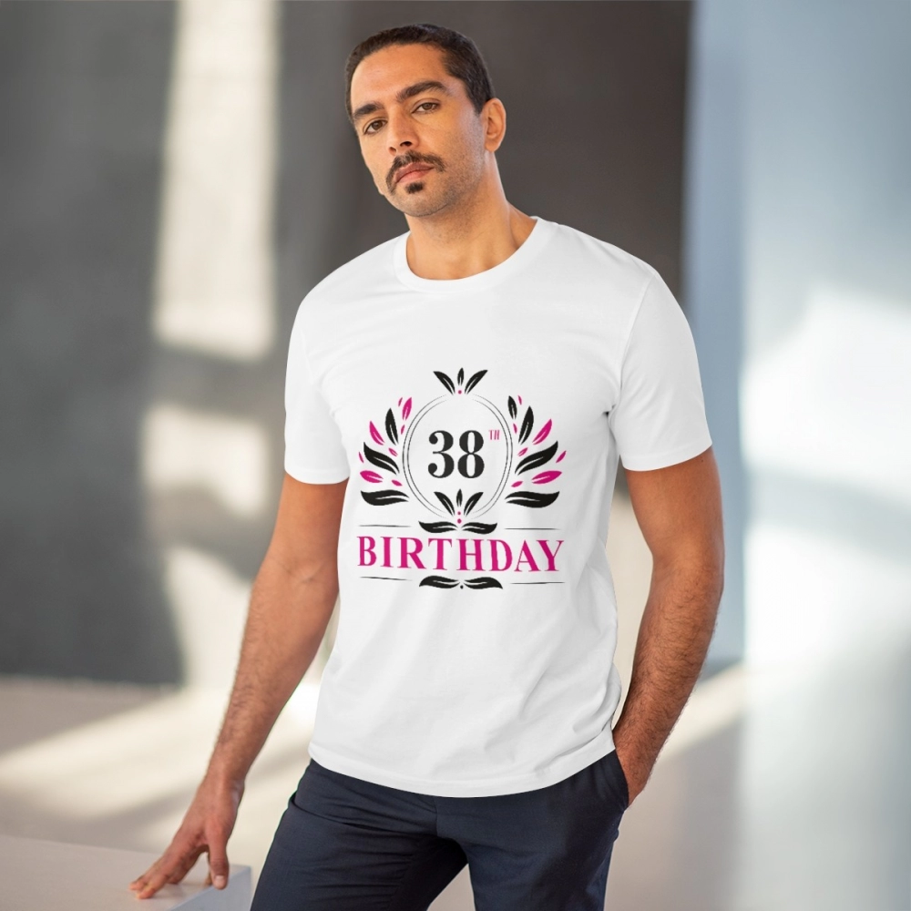 Men's PC Cotton 38th Birthday Printed T Shirt (Color: White, Thread Count: 180GSM) - Image 2