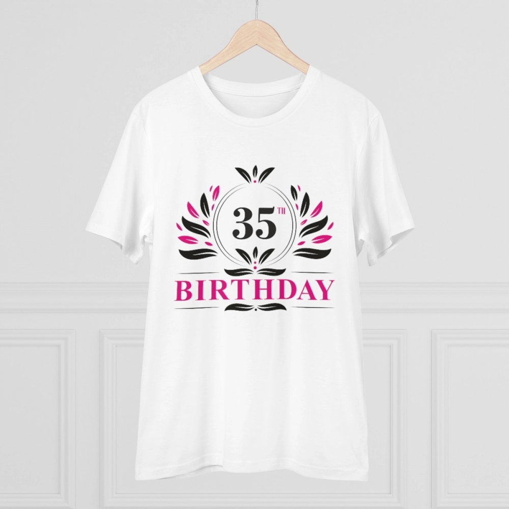 Men's PC Cotton 35th Birthday Printed T Shirt (Color: White, Thread Count: 180GSM) - Image 5