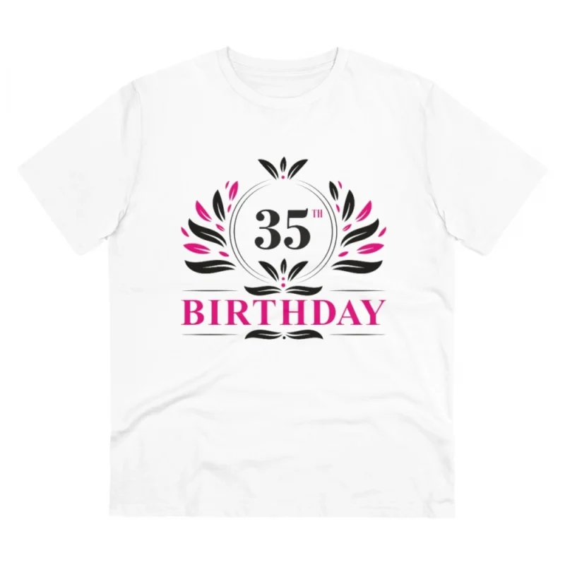 Men's PC Cotton 35th Birthday Printed T Shirt (Color: White, Thread Count: 180GSM)