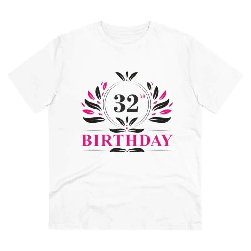 Men's PC Cotton 32nd Birthday Printed T Shirt (Color: White, Thread Count: 180GSM)