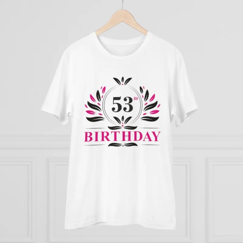 Men's PC Cotton 53rd Birthday Printed T Shirt (Color: White, Thread Count: 180GSM) - Image 5