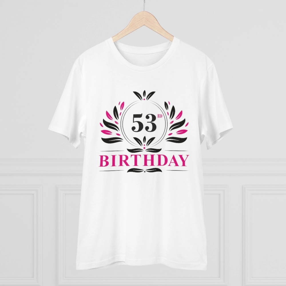 Men's PC Cotton 53rd Birthday Printed T Shirt (Color: White, Thread Count: 180GSM) - Image 5