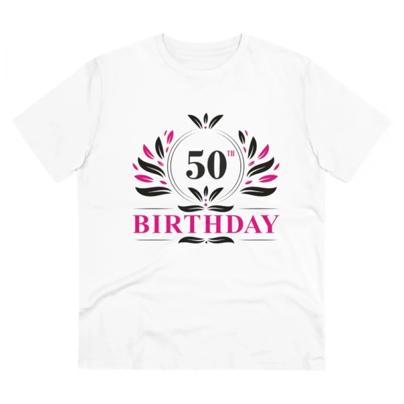 Men's PC Cotton 50th Birthday Printed T Shirt (Color: White, Thread Count: 180GSM)