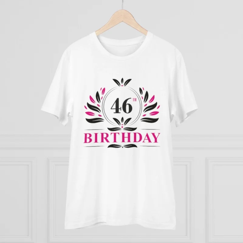 Men's PC Cotton 46th Birthday Printed T Shirt (Color: White, Thread Count: 180GSM) - Image 5