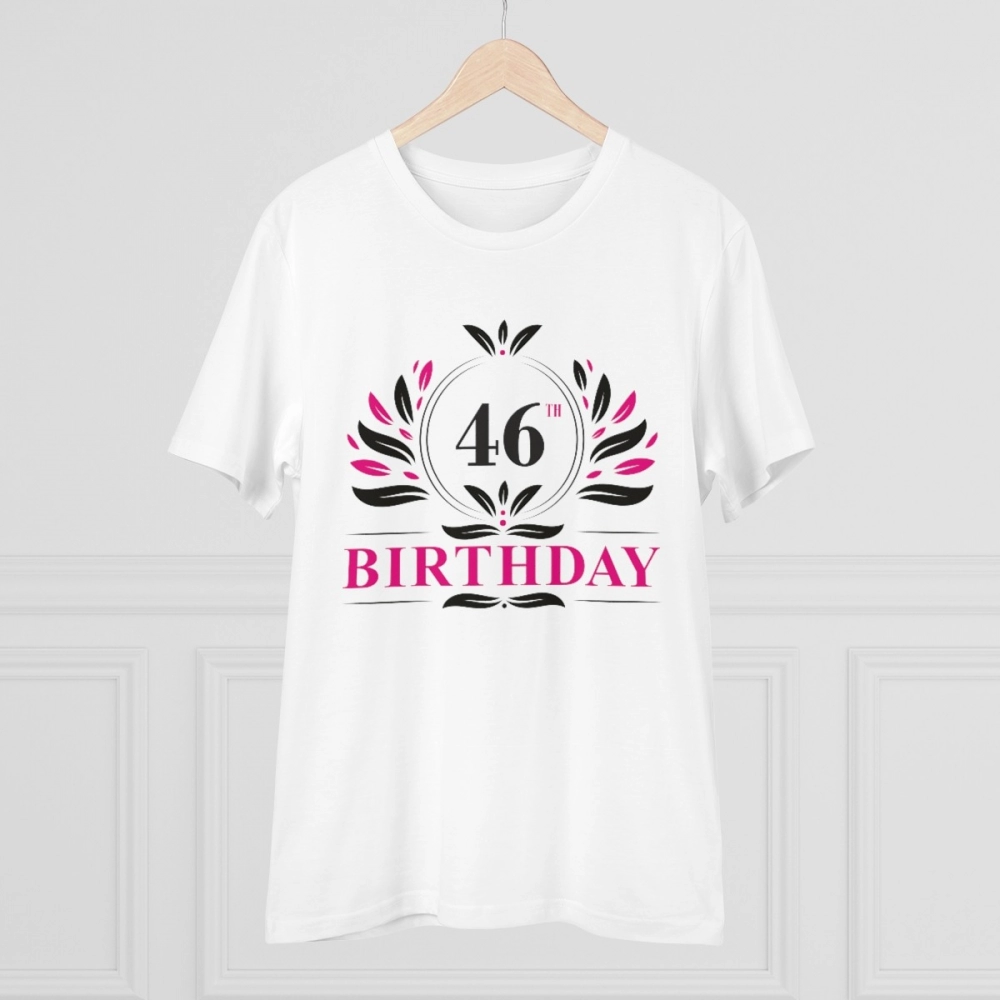 Men's PC Cotton 46th Birthday Printed T Shirt (Color: White, Thread Count: 180GSM) - Image 5
