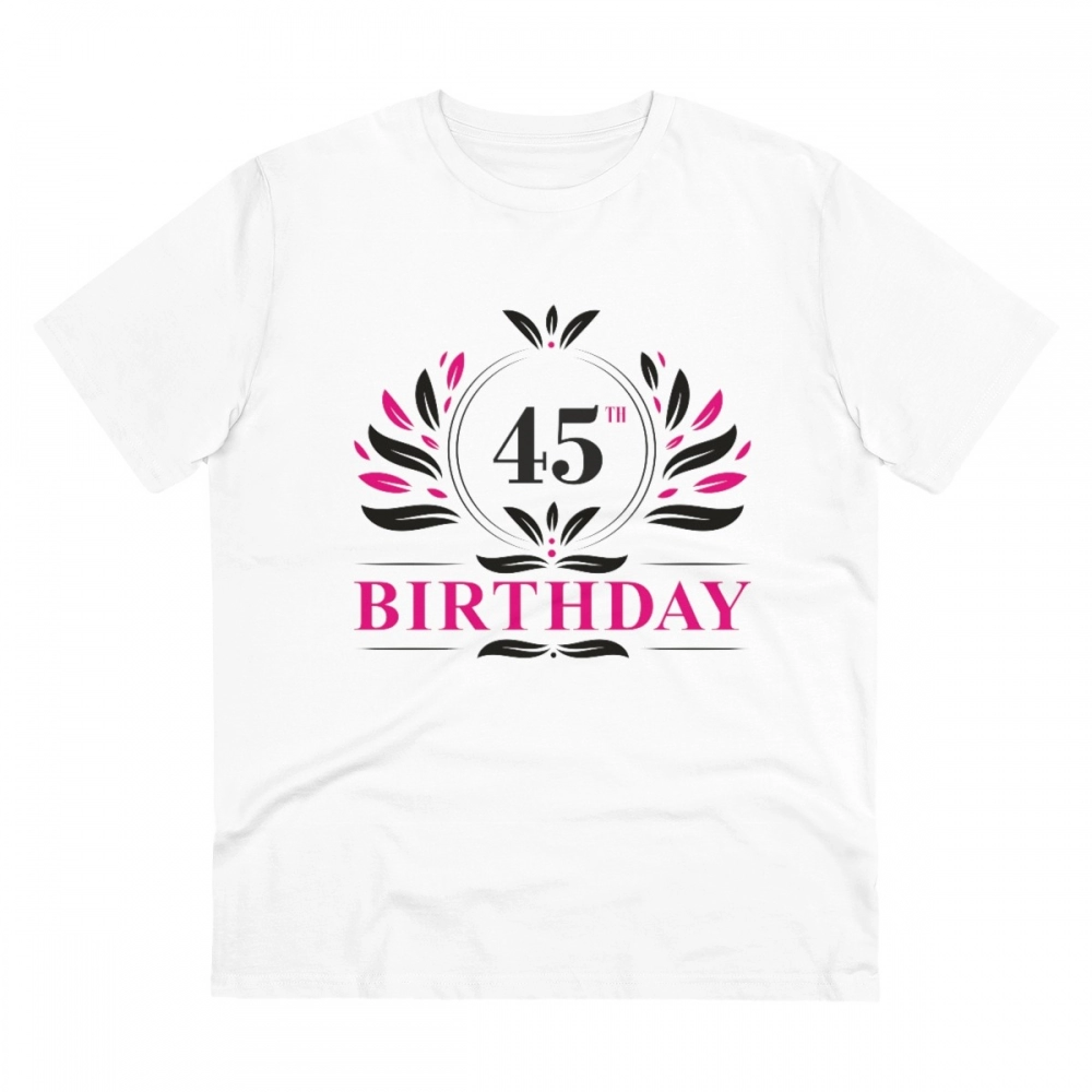 Men's PC Cotton 45th Birthday Printed T Shirt (Color: White, Thread Count: 180GSM)