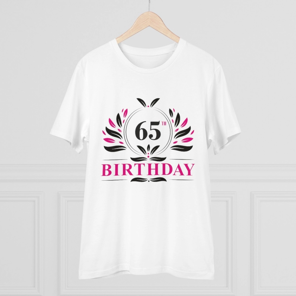 Men's PC Cotton 65th Birthday Printed T Shirt (Color: White, Thread Count: 180GSM) - Image 5