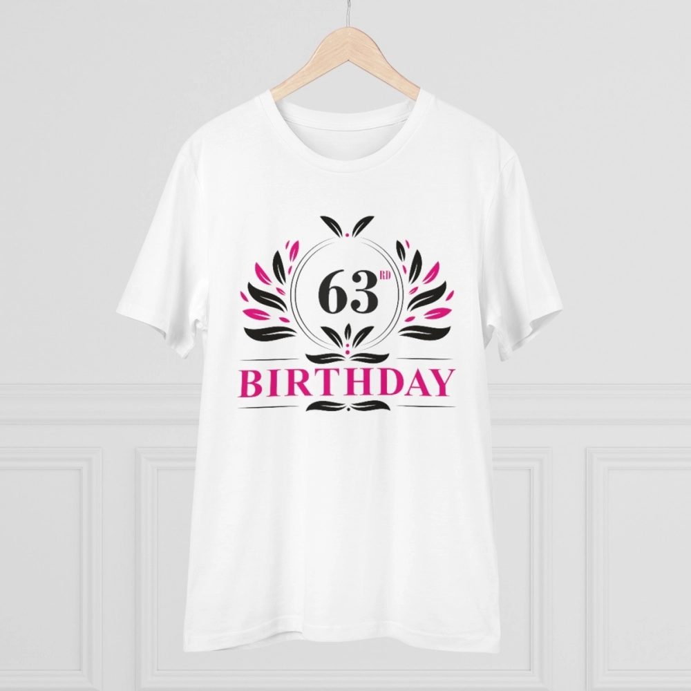 Men's PC Cotton 63rd Birthday Printed T Shirt (Color: White, Thread Count: 180GSM) - Image 5