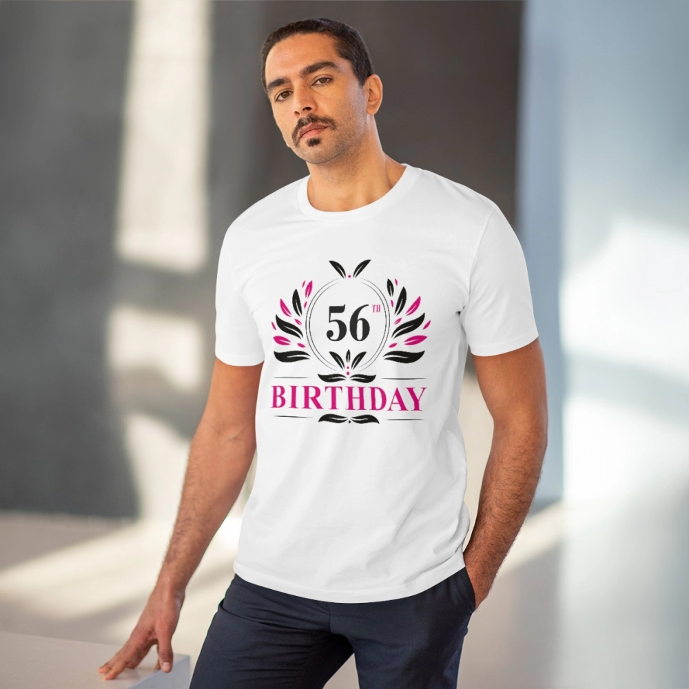 Men's PC Cotton 56th Birthday Printed T Shirt (Color: White, Thread Count: 180GSM) - Image 2