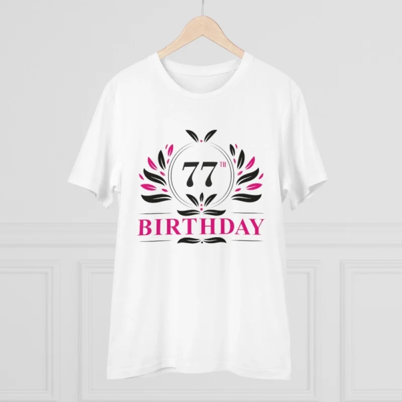 Men's PC Cotton 77th Birthday Printed T Shirt (Color: White, Thread Count: 180GSM) - Image 4