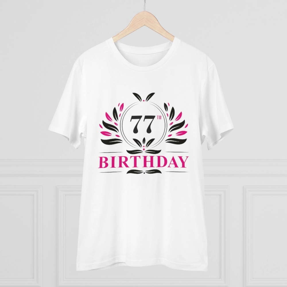 Men's PC Cotton 77th Birthday Printed T Shirt (Color: White, Thread Count: 180GSM) - Image 4