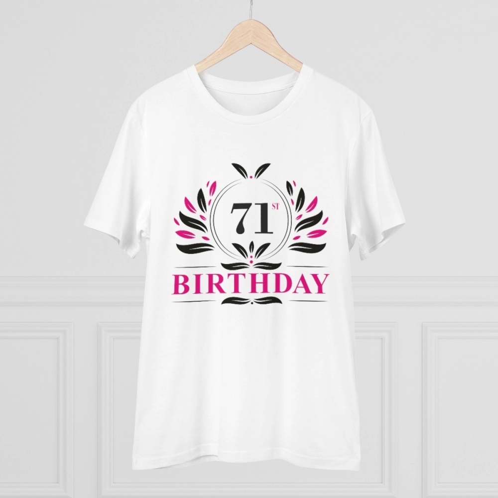 Men's PC Cotton 71st Birthday Printed T Shirt (Color: White, Thread Count: 180GSM) - Image 5