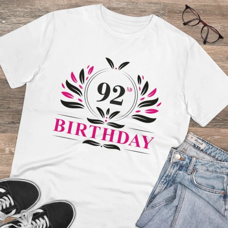 Men's PC Cotton 92nd Birthday Printed T Shirt (Color: White, Thread Count: 180GSM) - Image 4