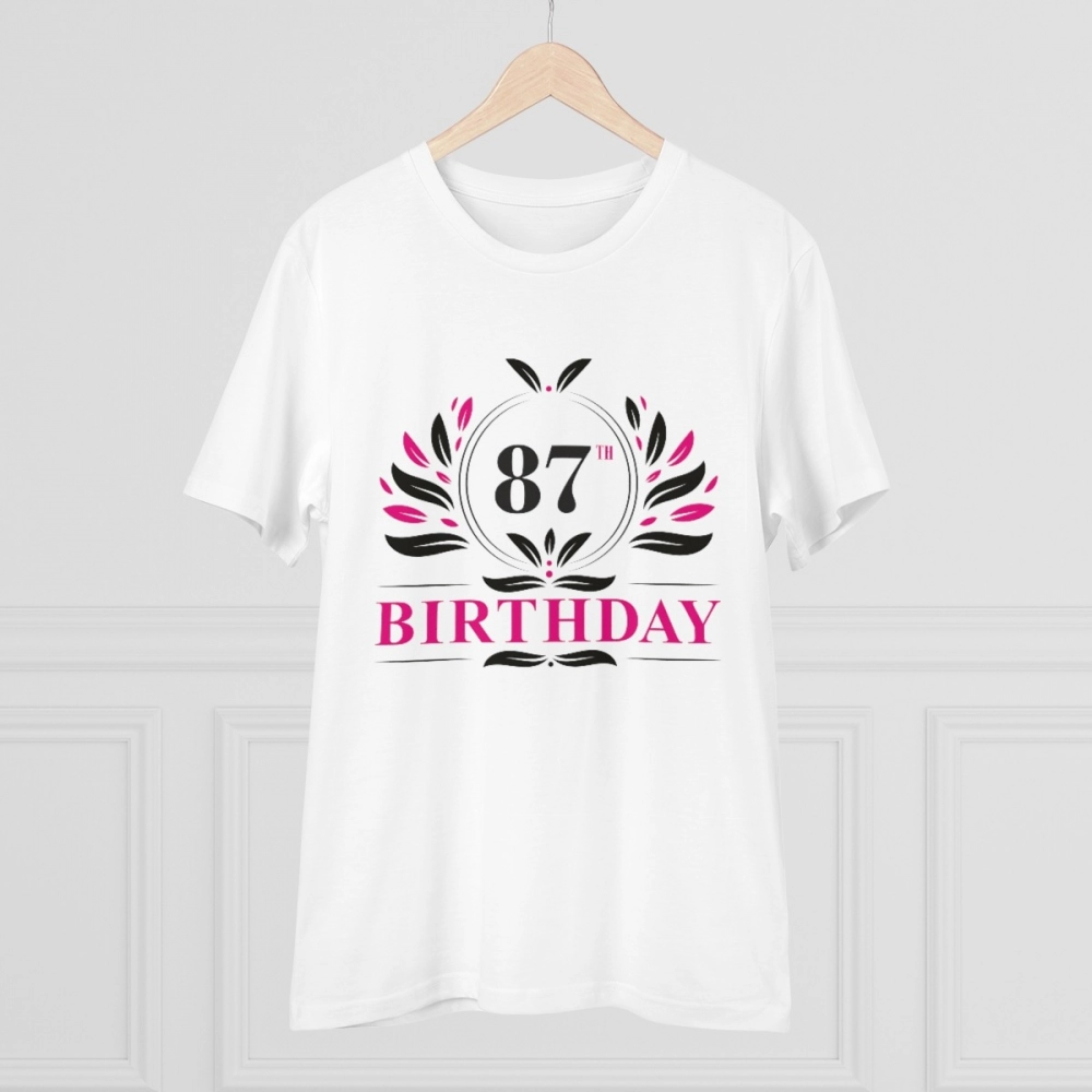 Men's PC Cotton 87th Birthday Printed T Shirt (Color: White, Thread Count: 180GSM) - Image 5
