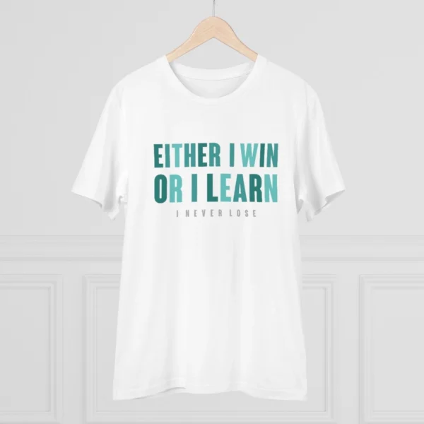 Men's PC Cotton Either I Win Or I Learn Printed T Shirt (Color: White, Thread Count: 180GSM) - Image 3