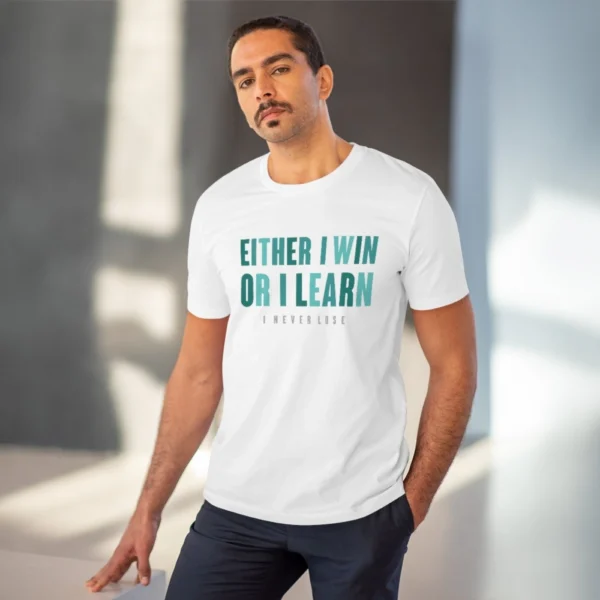 Men's PC Cotton Either I Win Or I Learn Printed T Shirt (Color: White, Thread Count: 180GSM) - Image 6