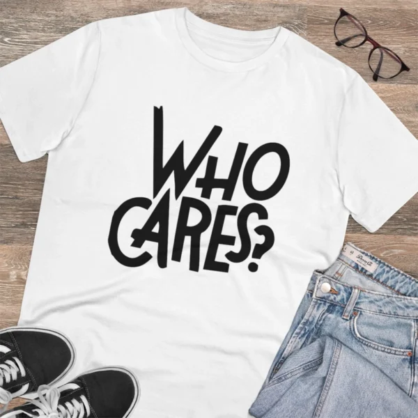 Men's PC Cotton Who Cares Printed T Shirt (Color: White, Thread Count: 180GSM) - Image 4