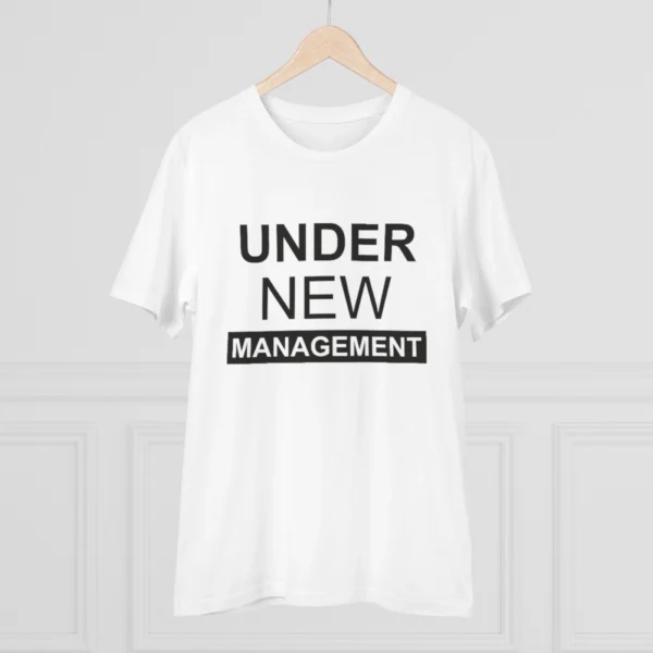 Men's PC Cotton Under New Management Desing Printed T Shirt (Color: White, Thread Count: 180GSM) - Image 3