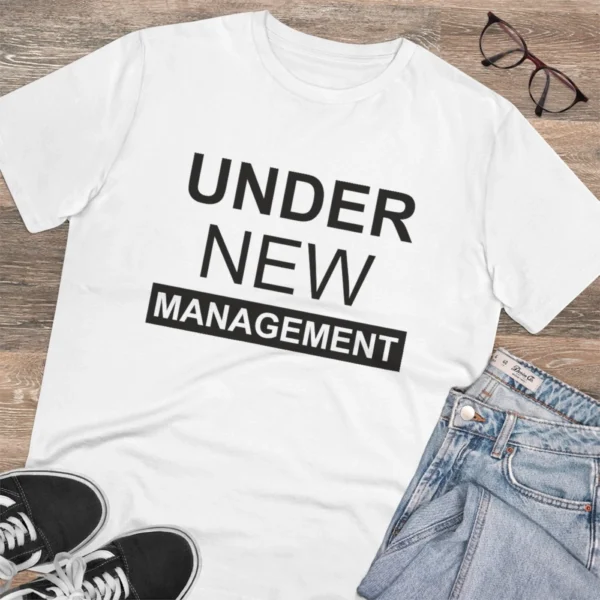 Men's PC Cotton Under New Management Desing Printed T Shirt (Color: White, Thread Count: 180GSM) - Image 4