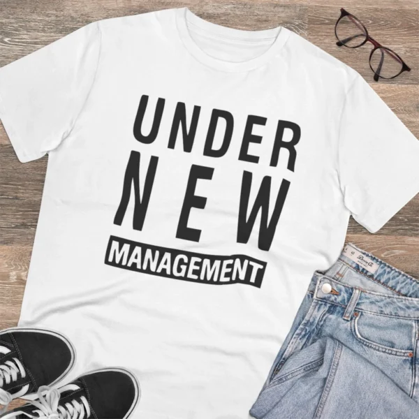 Men's PC Cotton Under New Management Desing Printed T Shirt (Color: White, Thread Count: 180GSM) - Image 4