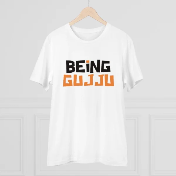 Men's PC Cotton Being Gujju Printed T Shirt (Color: White, Thread Count: 180GSM) - Image 3