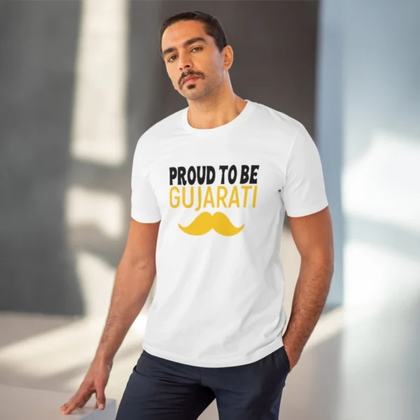Men's PC Cotton Proud To Be Gujarati Printed T Shirt (Color: White, Thread Count: 180GSM) - Image 6