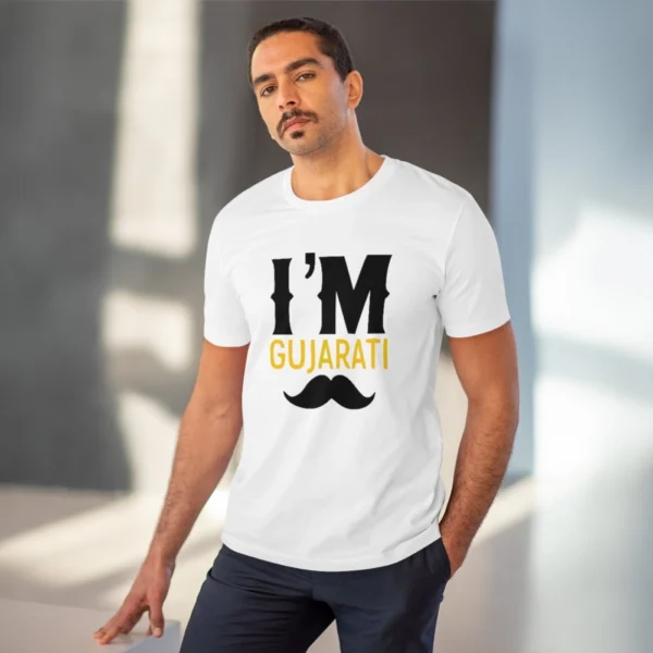 Men's PC Cotton I Am Gujarati Printed T Shirt (Color: White, Thread Count: 180GSM) - Image 6