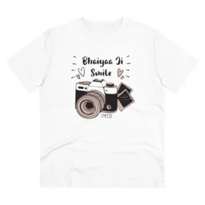Men's PC Cotton Bhaiya Ji Smile Printed T Shirt (Color: White, Thread Count: 180GSM)