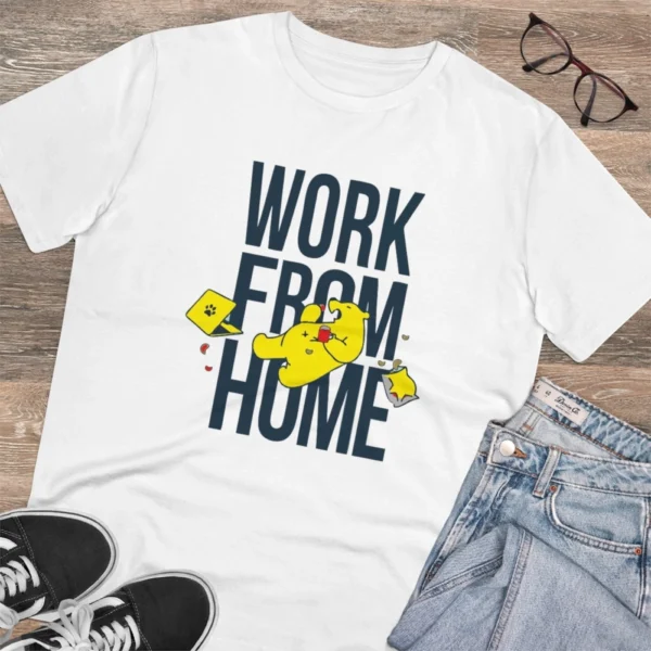 Men's PC Cotton Work From Home Desing Printed T Shirt (Color: White, Thread Count: 180GSM) - Image 4