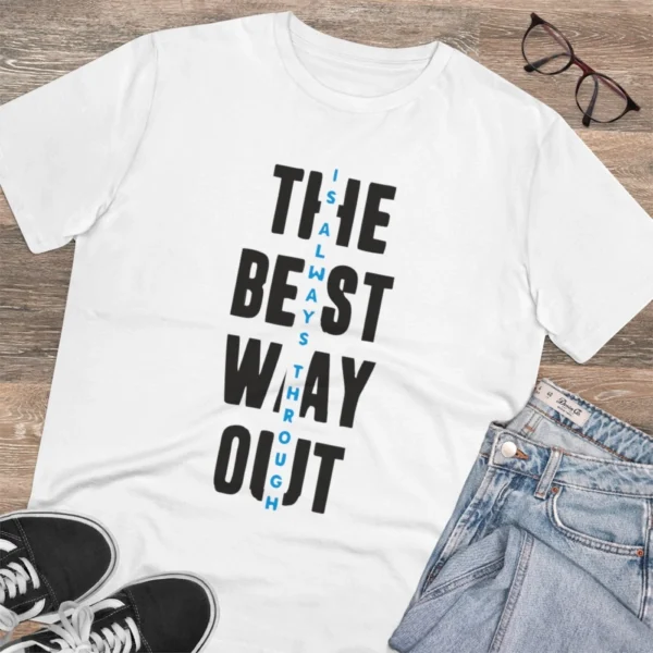 Men's PC Cotton The Best Way Out Printed T Shirt (Color: White, Thread Count: 180GSM) - Image 4