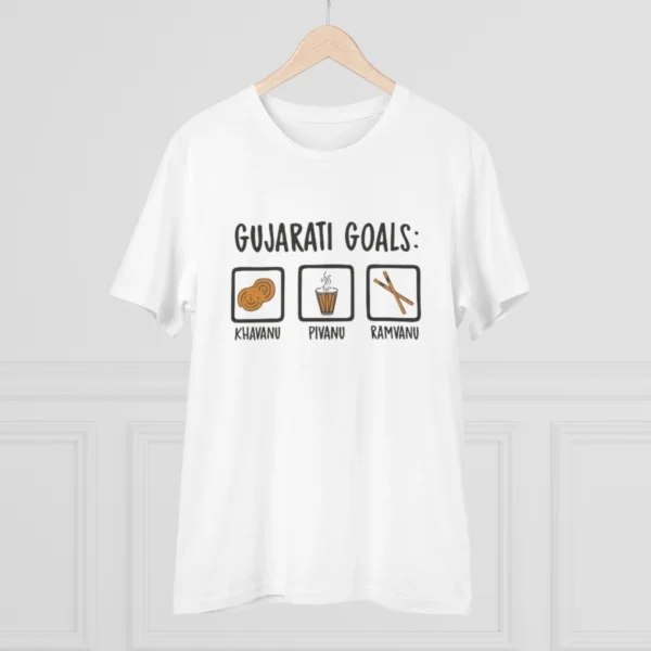 Men's PC Cotton Gujarati Goals Printed T Shirt (Color: White, Thread Count: 180GSM) - Image 3