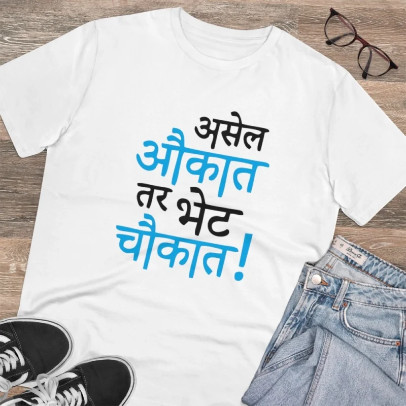 Men's PC Cotton Marathi Desing Printed T Shirt (Color: White, Thread Count: 180GSM) - Image 4