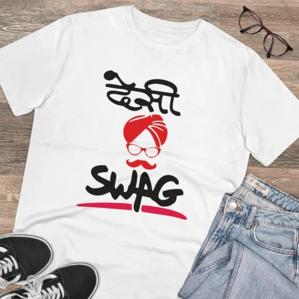Men's PC Cotton Desi Swag Printed T Shirt (Color: White, Thread Count: 180GSM) - Image 4