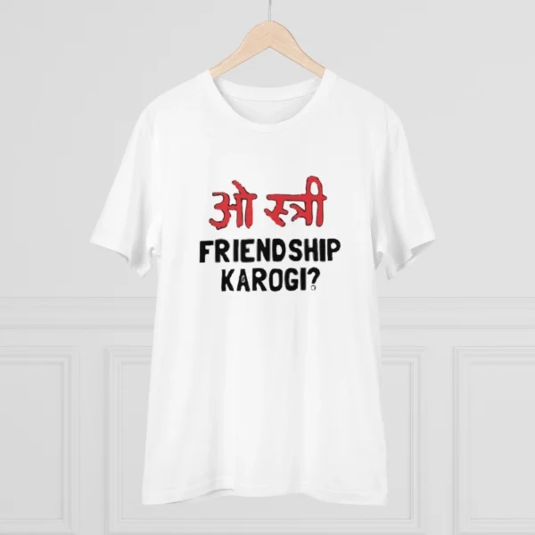 Men's PC Cotton Oo Shtree Friendship Karogi Kya Printed T Shirt (Color: White, Thread Count: 180GSM) - Image 3
