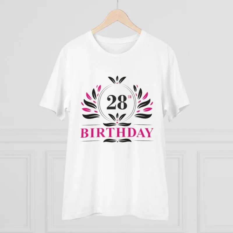 Men's PC Cotton 28th Birthday Printed T Shirt (Color: White, Thread Count: 180GSM) - Image 5