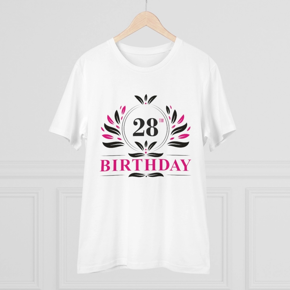 Men's PC Cotton 28th Birthday Printed T Shirt (Color: White, Thread Count: 180GSM) - Image 5