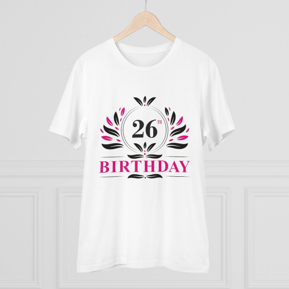 Men's PC Cotton 26th Birthday Printed T Shirt (Color: White, Thread Count: 180GSM) - Image 5