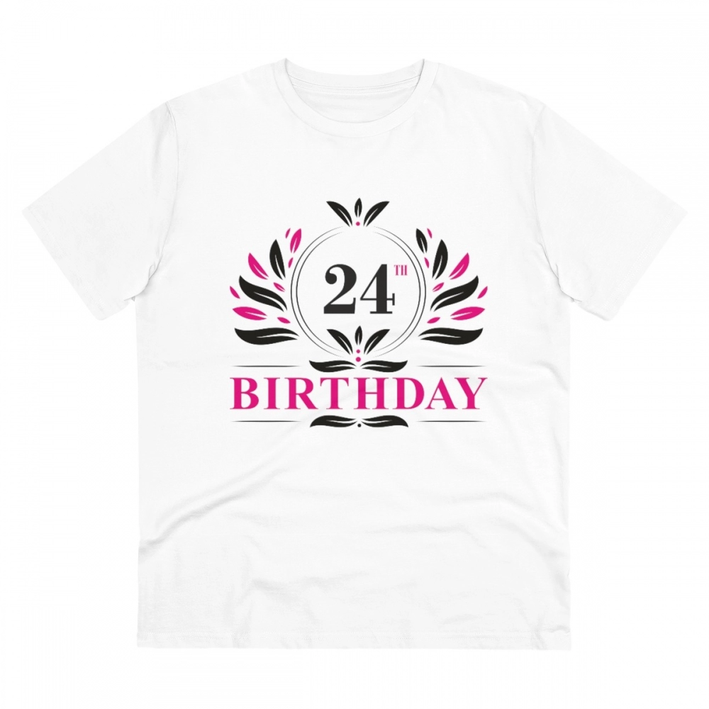 Men's PC Cotton 24th Birthday Printed T Shirt (Color: White, Thread Count: 180GSM)