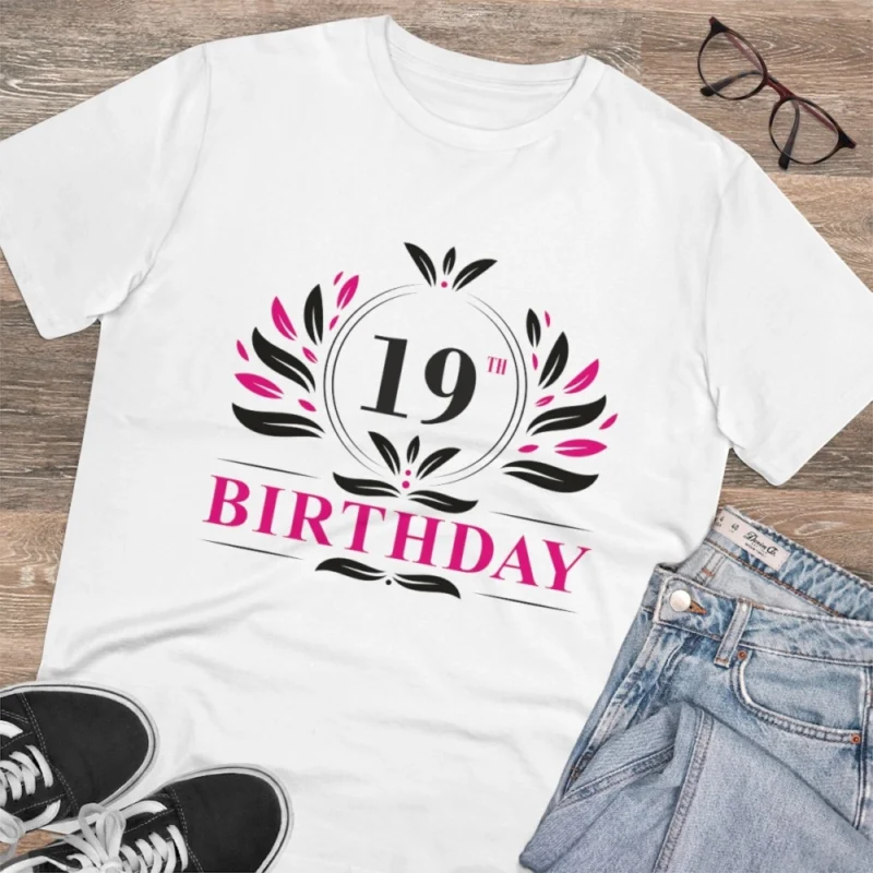 Men's PC Cotton 19th Birthday Printed T Shirt (Color: White, Thread Count: 180GSM) - Image 4
