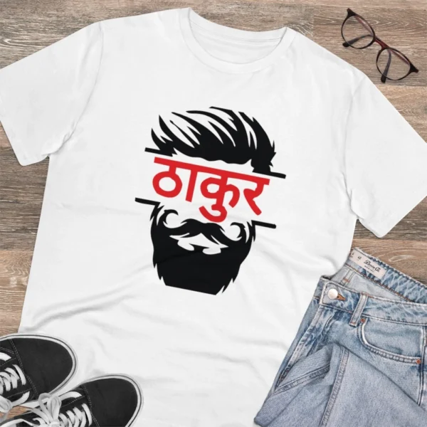Men's PC Cotton Thakur Printed T Shirt (Color: White, Thread Count: 180GSM) - Image 4