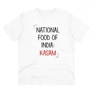 Men's PC Cotton India Kasam Printed T Shirt (Color: White, Thread Count: 180GSM)